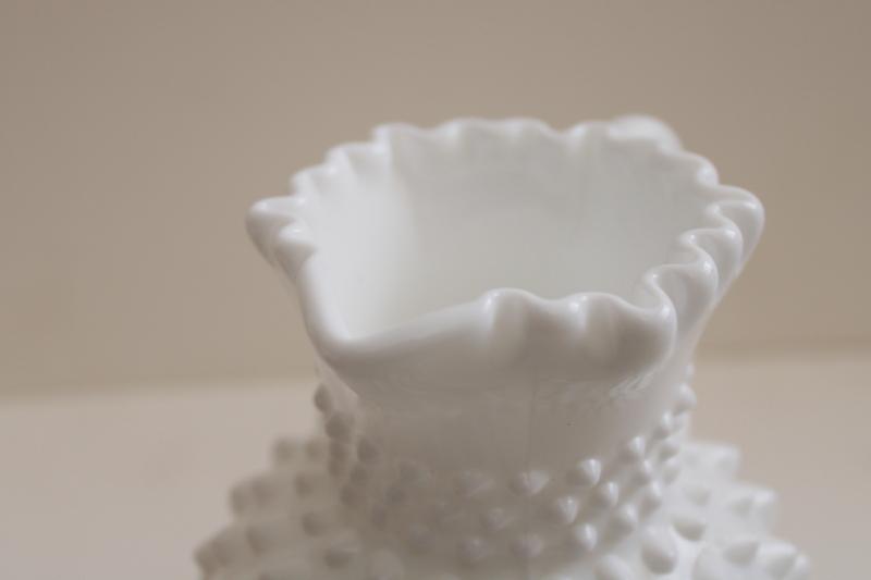 photo of vintage Fenton hobnail milk glass pitcher / flower vase, wedding decor #2