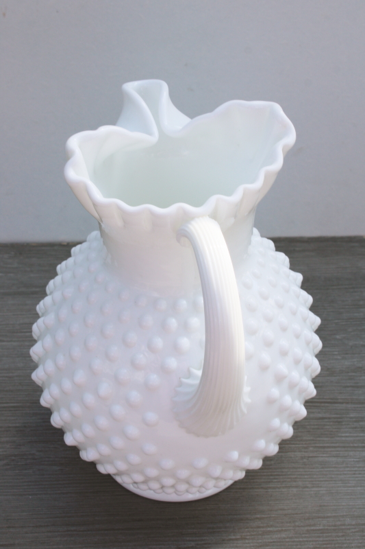 photo of vintage Fenton hobnail milk glass pitcher, ice lip water or lemonade pitcher jug shape #2