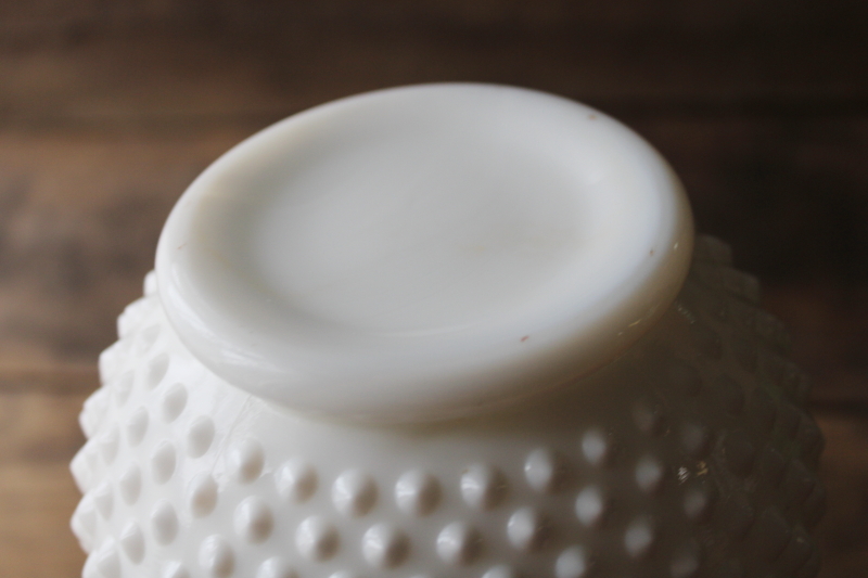 photo of vintage Fenton hobnail milk glass rose bowl, double crimped vase w/ low round shape  #5