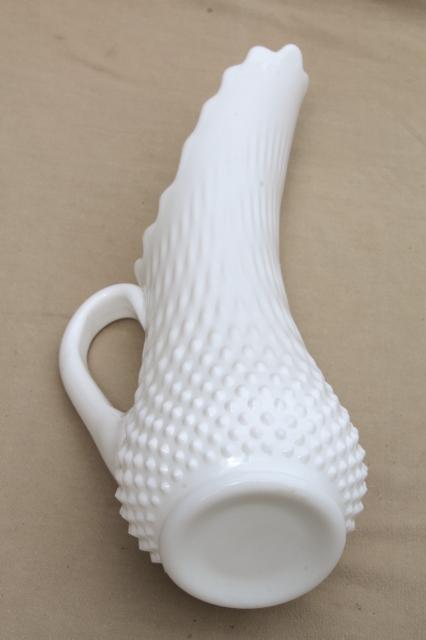 photo of vintage Fenton hobnail milk glass, tall swung shape pitcher vase for long stemmed flowers #5