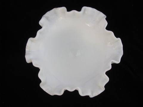 photo of vintage Fenton hobnail pattern milk glass, crimped ruffle candy dish or compote #2