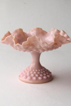 catalog photo of vintage Fenton hobnail pink milk glass compote candy dish