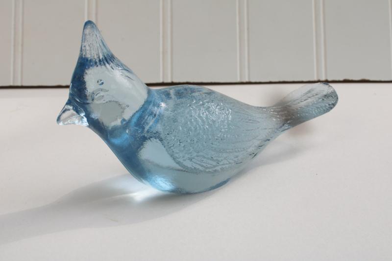 photo of vintage Fenton ice blue glass cardinal bird figurine, art glass animal #2