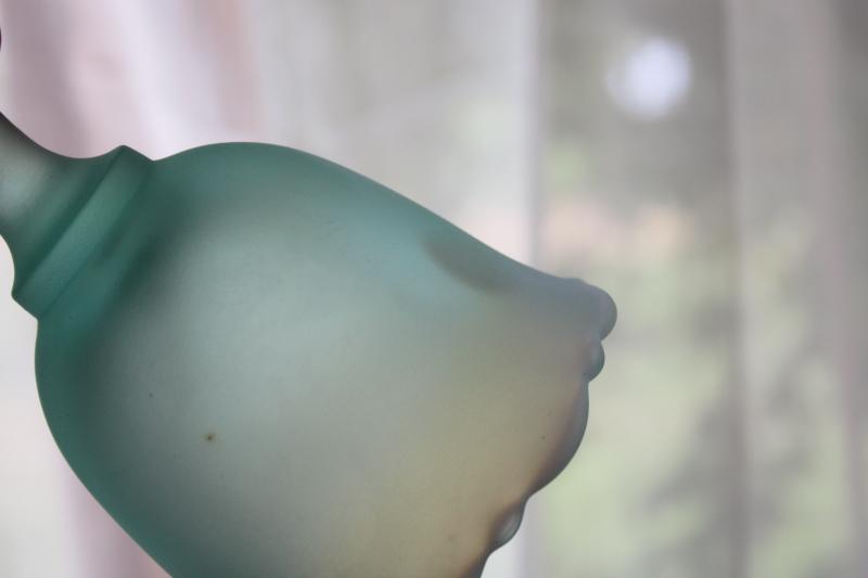 photo of vintage Fenton label bell, sea glass green opalescent mist frosted satin glass #6