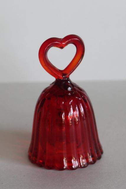 photo of vintage Fenton label ruby red glass bell, Christmas ornament or Valentine heart #1