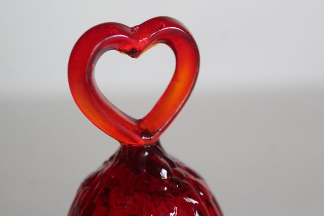 photo of vintage Fenton label ruby red glass bell, Christmas ornament or Valentine heart #3