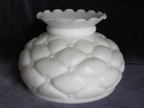 photo of vintage Fenton lamp shade, quilted diamond pattern white frosted glass #1