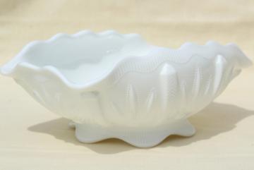 catalog photo of vintage Fenton milk glass, Cactus pattern banana bowl or fruit centerpiece