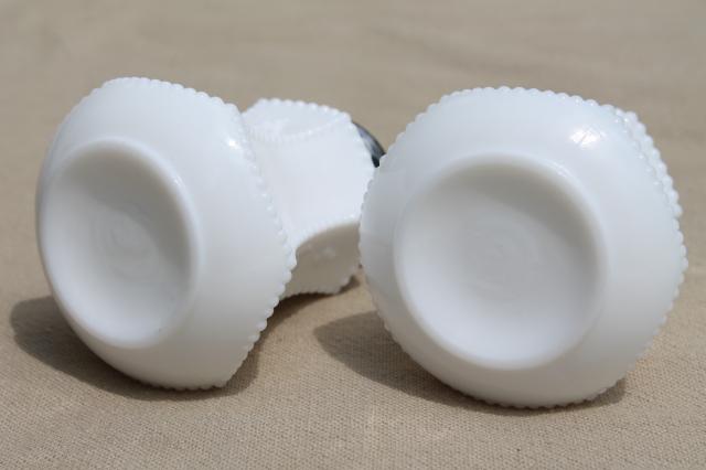 photo of vintage Fenton milk glass S&P shakers, beaded edge & flower leaf #4