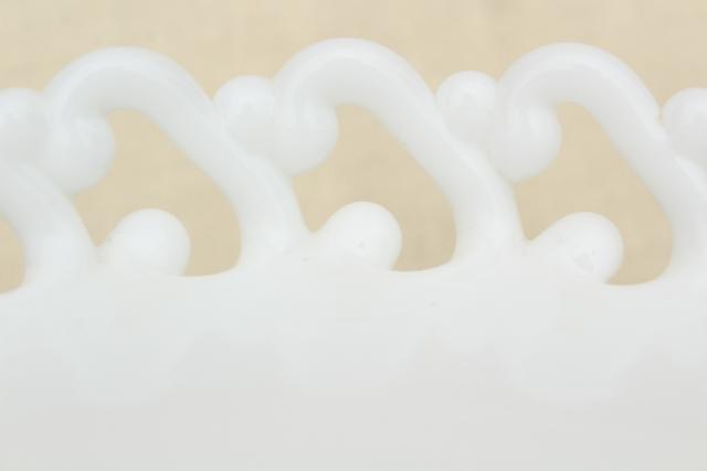 photo of vintage Fenton milk glass compote bowl, lacy edge open lace pedestal candy dish #2