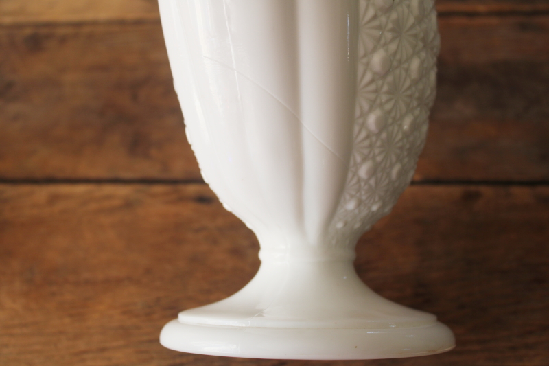 photo of vintage Fenton milk glass fan vase, daisy and button pattern glass  #6