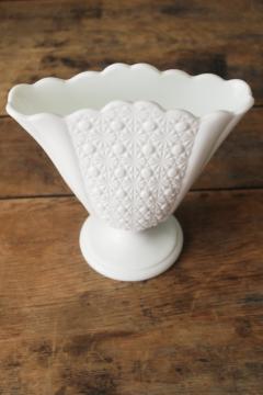 catalog photo of vintage Fenton milk glass fan vase, daisy and button pattern glass 