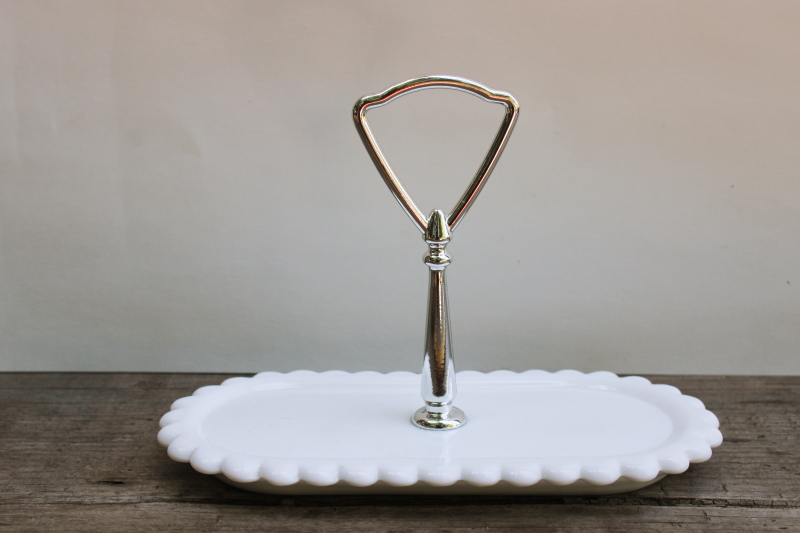 photo of vintage Fenton milk glass tray w/ center handle for hobnail cream & sugar set or S&P  #1