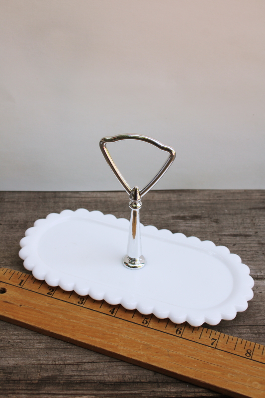 photo of vintage Fenton milk glass tray w/ center handle for hobnail cream & sugar set or S&P #5