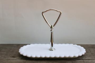 catalog photo of vintage Fenton milk glass tray w/ center handle for hobnail cream & sugar set or S&P 