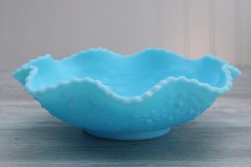 catalog photo of vintage Fenton orange tree cherry chain pattern fruit bowl, blue satin glass