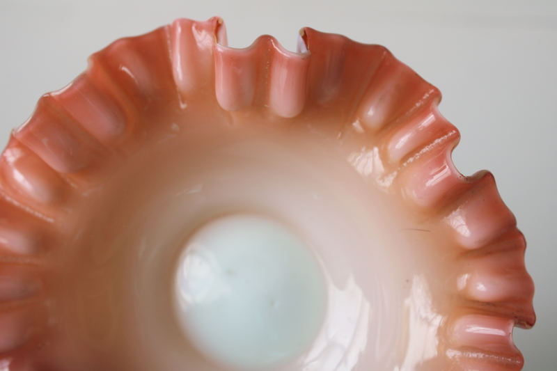 photo of vintage Fenton peach crest milk glass candy dish or trinket, double crimped small bowl #2