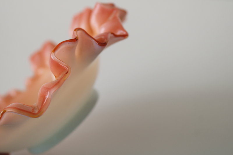 photo of vintage Fenton peach crest milk glass candy dish or trinket, double crimped small bowl #3