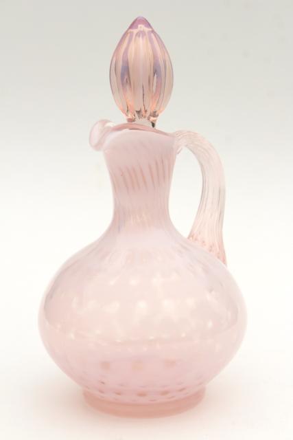 photo of vintage Fenton pink opalescent glass cruet bottle & stopper #1