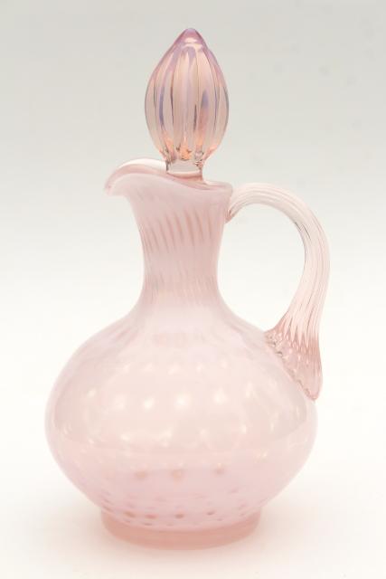 photo of vintage Fenton pink opalescent glass cruet bottle & stopper #2