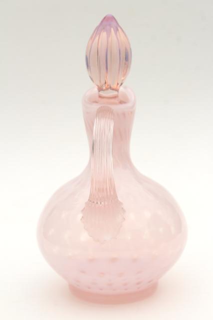 photo of vintage Fenton pink opalescent glass cruet bottle & stopper #3