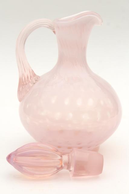 photo of vintage Fenton pink opalescent glass cruet bottle & stopper #4