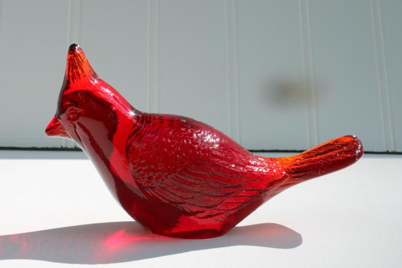 photo of vintage Fenton red glass cardinal bird figurine, art glass animal #3
