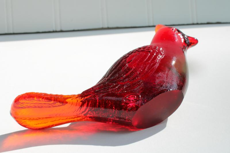 photo of vintage Fenton red glass cardinal bird figurine, art glass animal #4