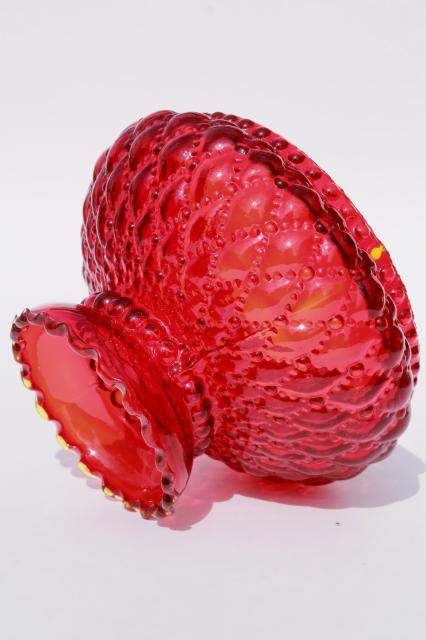 photo of vintage Fenton ruby glass lampshade, quilted diamond pattern shade for student lamp #3