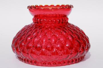 catalog photo of vintage Fenton ruby glass lampshade, quilted diamond pattern shade for student lamp