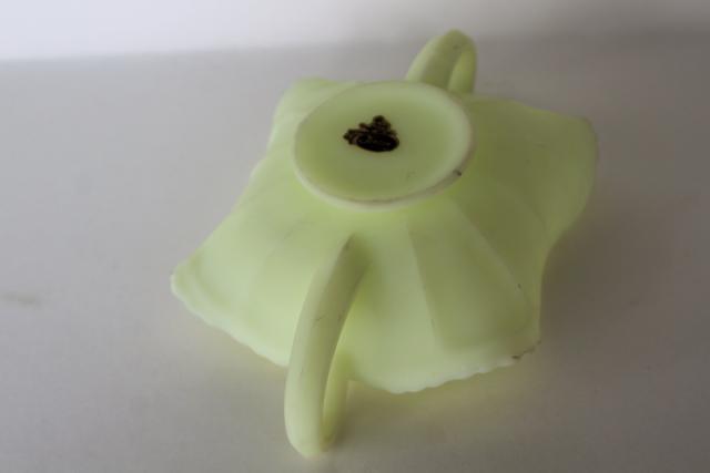 photo of vintage Fenton satin custard glass butterfly bonbon, candy dish w/ double handles #2