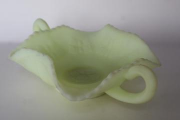 vintage Fenton satin custard glass butterfly bonbon, candy dish w/ double handles