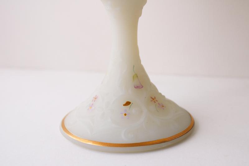 photo of vintage Fenton satin custard glass compote or candy dish w/ hand painted flowers #3