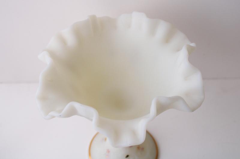 photo of vintage Fenton satin custard glass compote or candy dish w/ hand painted flowers #4