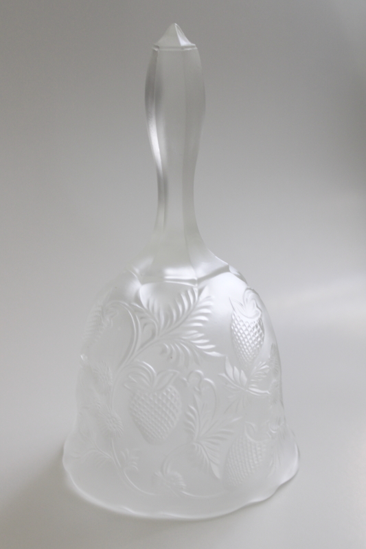 photo of vintage Fenton satin finish clear glass bell, inverted strawberry pattern  #1