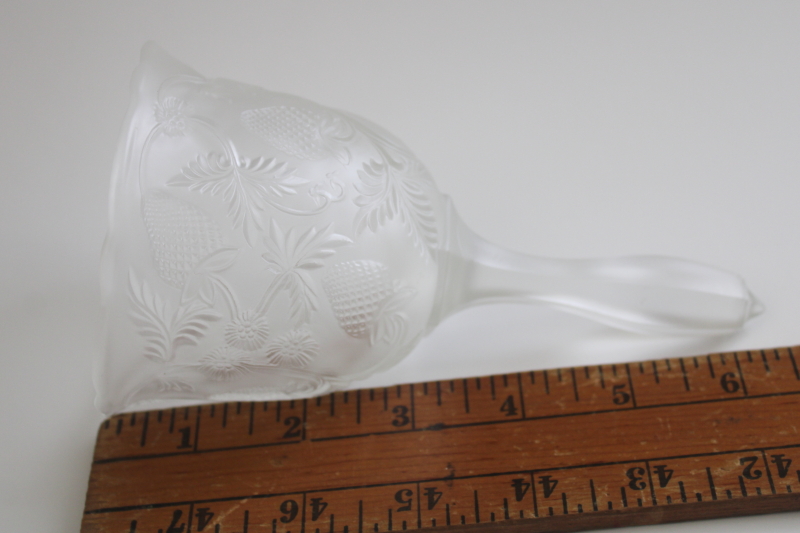 photo of vintage Fenton satin finish clear glass bell, inverted strawberry pattern  #4