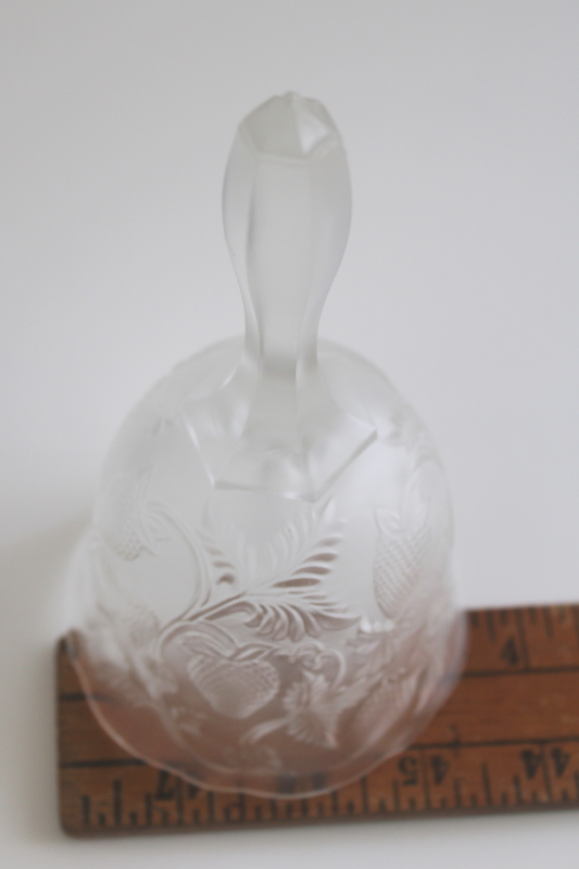 photo of vintage Fenton satin finish clear glass bell, inverted strawberry pattern  #5