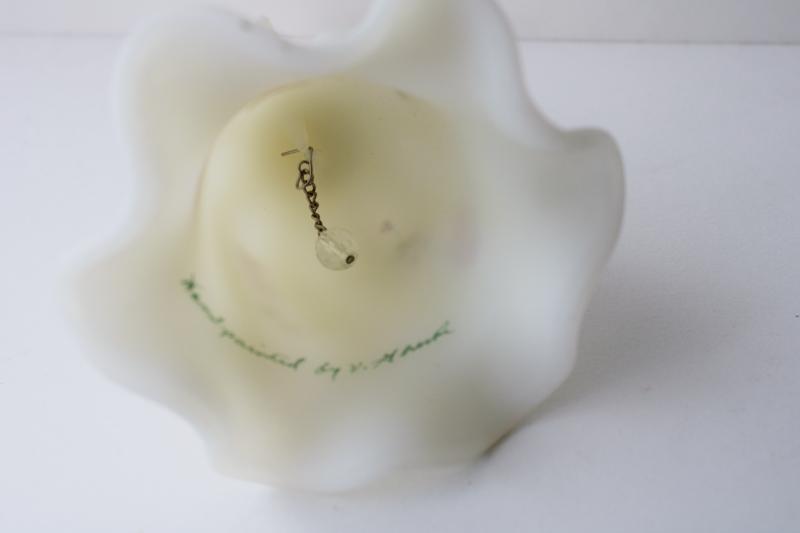 photo of vintage Fenton satin frosted custard glass table bell w/ hand painted pink daisy floral #5