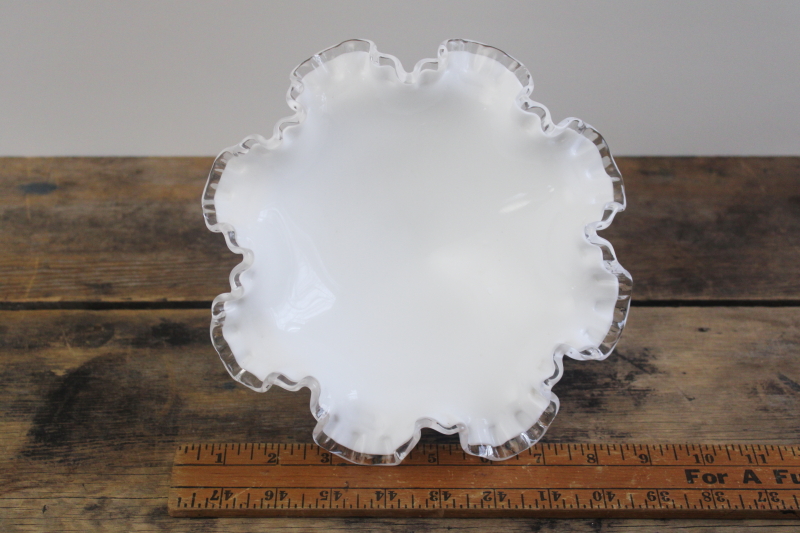 photo of vintage Fenton silver crest clear edge milk glass candy dish, crimped round bowl  #2