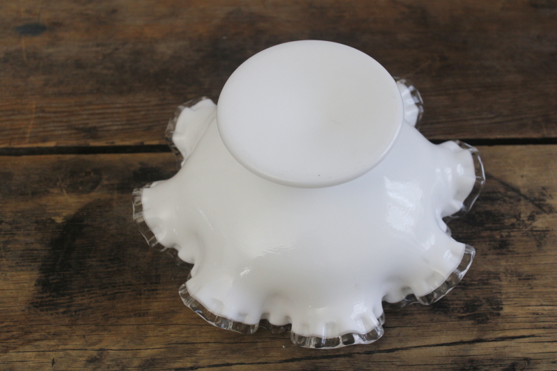 photo of vintage Fenton silver crest clear edge milk glass candy dish, crimped round bowl  #3