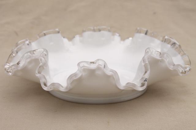 photo of vintage Fenton silver crest clear edge milk glass, instant collection art glass #11