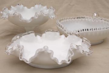 catalog photo of vintage Fenton silver crest clear edge milk glass, instant collection art glass