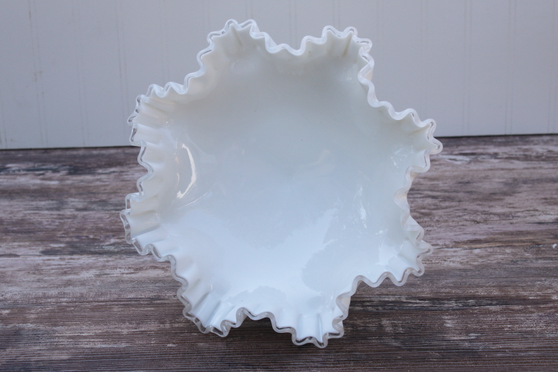 photo of vintage Fenton silver crest milk glass compote, large centerpiece pedestal bowl #3