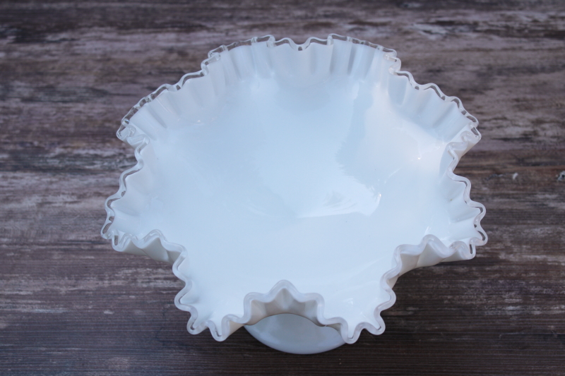 photo of vintage Fenton silver crest milk glass compote, large centerpiece pedestal bowl #4