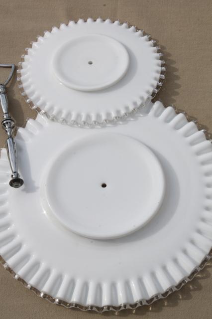 photo of vintage Fenton silver crest milk glass, two tier cake stand, tiered plate serving tray #9