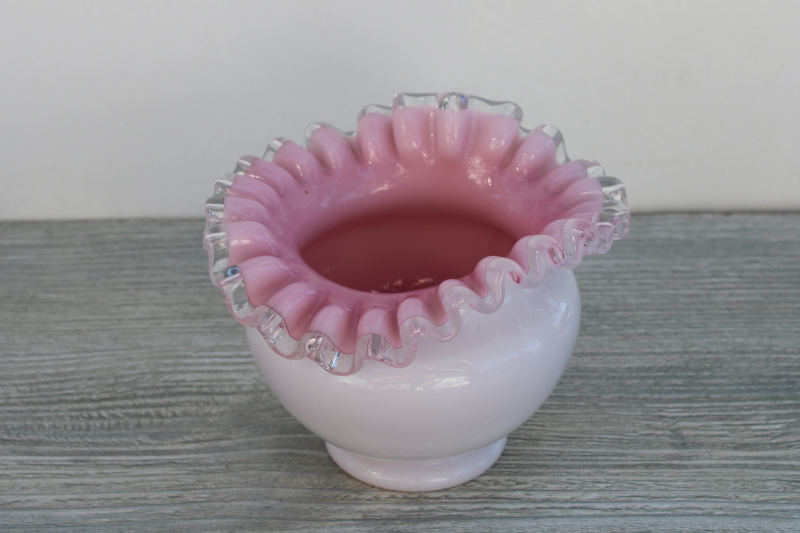 photo of vintage Fenton silver crest pink cased white milk glass rose bowl vase #1