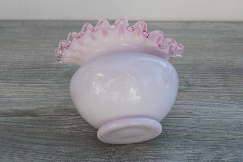 photo of vintage Fenton silver crest pink cased white milk glass rose bowl vase #3