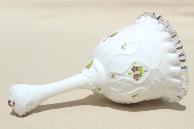 photo of vintage Fenton silvercrest milk glass bell, hand painted violets in the snow #2