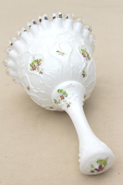 photo of vintage Fenton silvercrest milk glass bell, hand painted violets in the snow #5