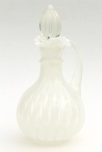 photo of vintage Fenton spiral optic french opalescent white swirl ribbed glass cruet bottle  #2